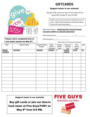 Restaurant, management, and maintenance careers can. Fillable Online guilderlandschools TCBY Five Guys Gift ...