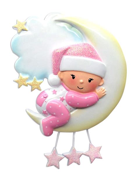Customized Christmas Ornaments Baby On Moon Girl 2019 Cute Girl