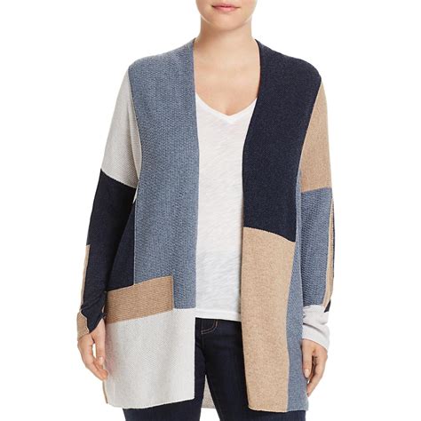 Lucky Brand Plus Womens Wool Blend Colorblock Cardigan Sweater