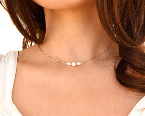 Delicate Pearl Necklace For Wedding Dissuade Simple Necklace Gold
