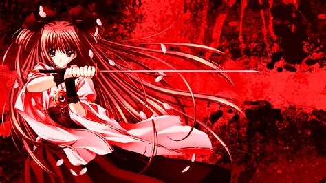 Anime Unknown Woman Warrior Sword Red Eyes Red Hair Long
