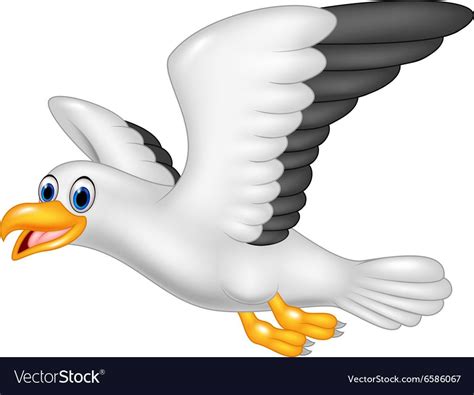 Illustration Of Cartoon Flying Seagull Isolated On White Background