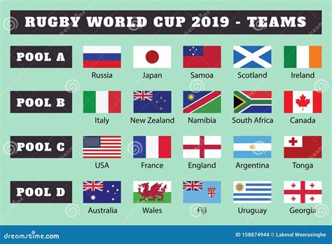 Copa Mundial De Rugby 2019 Equipos Banderas De PaÃ­ses Ilustración Del