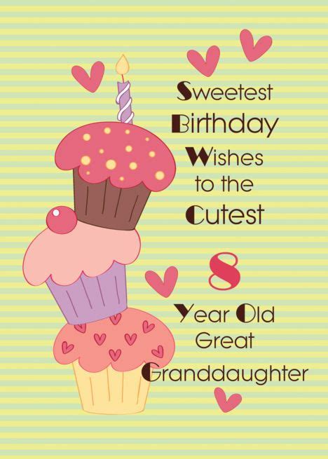 Buy her a special gift and wrap. Great Granddaughter, 8 Year Old Sweetest Birthday Wishes ...