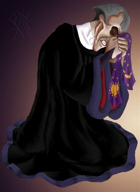 An Old Woman Dressed In Black And Holding A Purple Bag With Her Hand On Her Face
