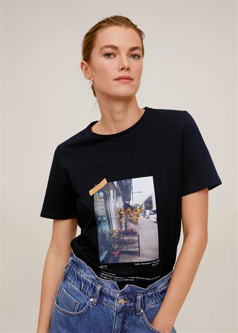 Organic Printed Cotton T Shirt Woman Mango Outlet United Kingdom