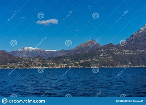 Italy Bellagio Lake Como With Snow Capped Alps Mountain Stock Image