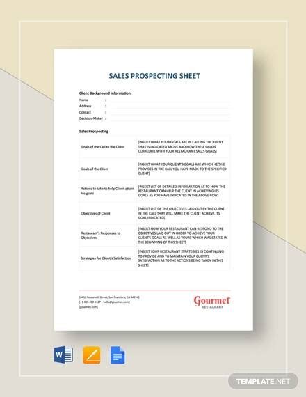 Free 5 Sales Prospecting Sheet Samples And Templates In Pdf Excel
