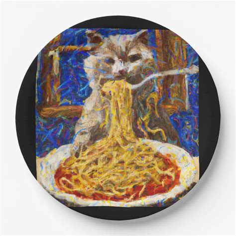 Cute Cat Eating Spaghetti Anime Meme Portrait 3 Paper Plates Cat