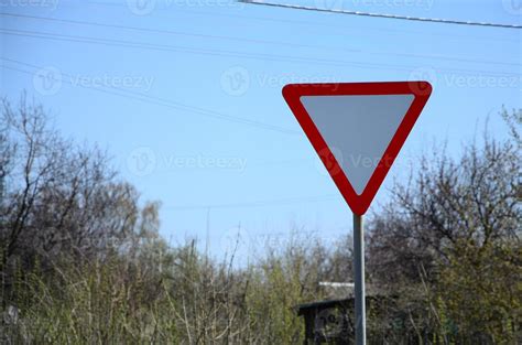 Traffic Sign In The Form Of A White Triangle Give Way 12582942 Stock