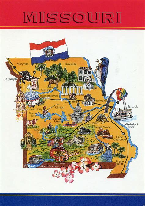 Large Tourist Illustrated Map Of Missouri State Missouri State Large