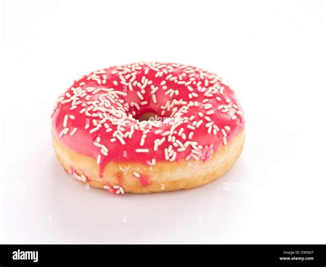 Pink Donut Against A White Background Stock Photo Alamy