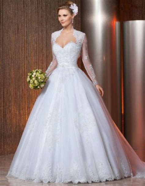 Long Sleeves Sweetheart Lace Bridal Ball Gown Wedding Dress 6 8 10 12