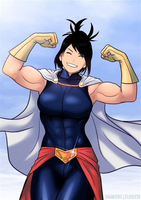 safebooru 1girl abs biceps black hair bodysuit boku no hero academia cape closed eyes clouds