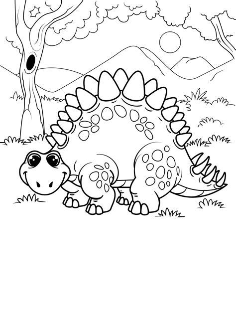 Dibujo Para Colorear Dinosaurio En El Bosque Dibujos Para Imprimir