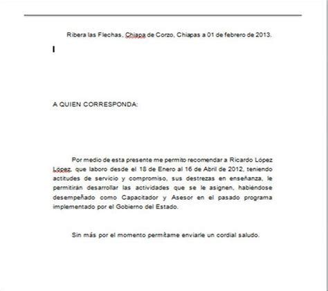 Carta De Recomendación Personal De Un Amigo Ejemplo Word Cartas de recomendacion Ejemplo de