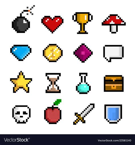 Pixel Game Icon Set Computer And Web Interface Vector Image