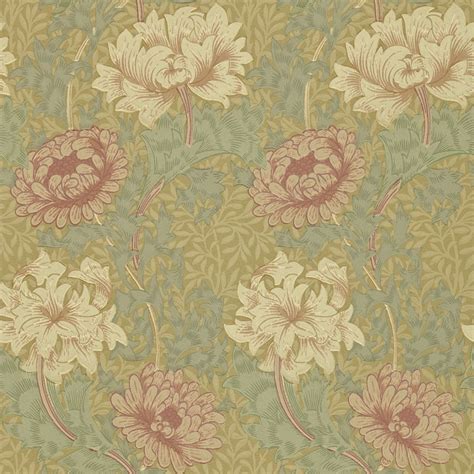 William Morris And Co Classic Wallpapers Chrysanthemum Pinkyellowgreen