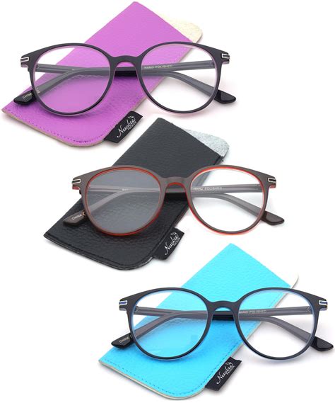 3 Pairs Newbee Fashion Reading Glasses For Women Two Tone Round Vintage Plastic Frame 3 Pouches