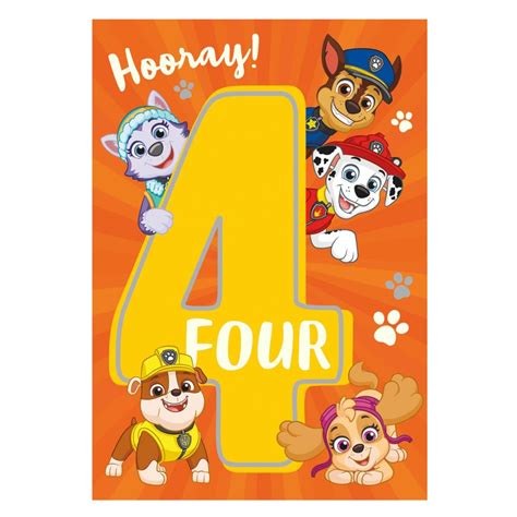 Hooray 4 Today Paw Patrol 4th Birthday Card Pa085 Character Brands