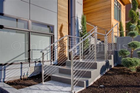 Rails for stairs should be continuous and installed at a. Image result for modern exterior metal cable railings | Handrails for concrete steps, Exterior ...