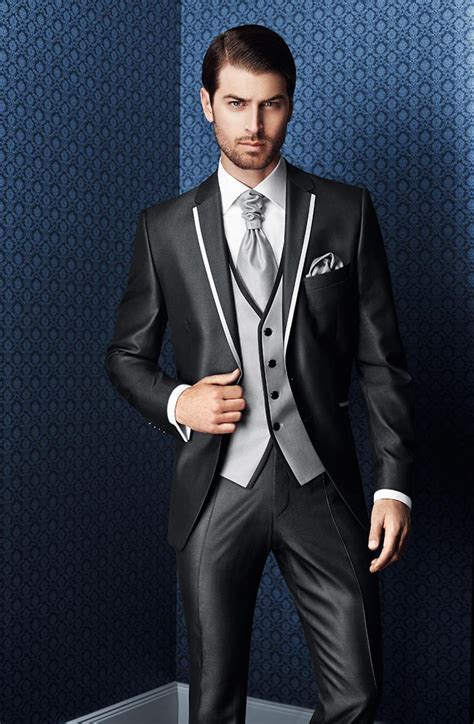 Custom Made Slim Fit Charcoal Wedding Ceremony Suit Groom Tuxedos