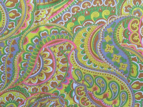 Vintage 60s Psychedelic Paisley Fabric Beautiful Yellow Pink Etsy