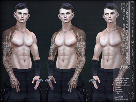 Second Life Marketplace Taox Tattoo Sleeves Sweet Death Asymmetrical And Bom Bakes On Mesh