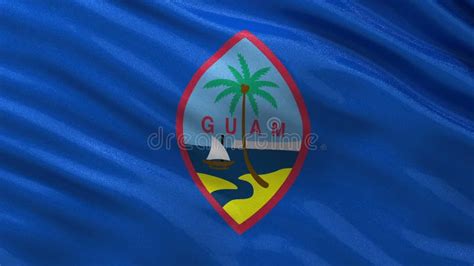 Guamanian Flag Waving At Wind In Slow In Blue Sky Loop Stock Video