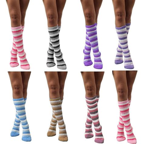 Trend For U 6 Pairs Womens Fuzzy Knee High Soft Socks Winter Warm Stripe Color Walmart