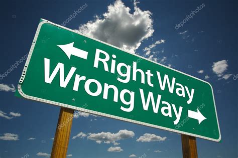 Right Way Wrong Way Green Road Sign Stock Photo By ©feverpitch 2329809