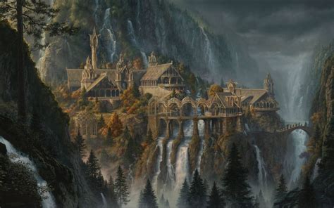 Fantasy Art Artwork Lord Rings Lotr Waterfall City Cities Castle River