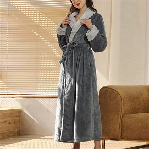 Womens Fuzzy Plush Long Hooded Robe Full Length Flannel Fleece Bathrobe