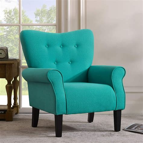 Modern Accent Chair Single Sofa Comfy Fabric Upholstered Arm Chair Living Room Mallaed Teal