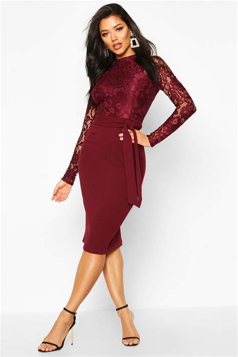 High Neck Long Sleeve Lace Midi Dress Long Sleeve Lace Midi Dress