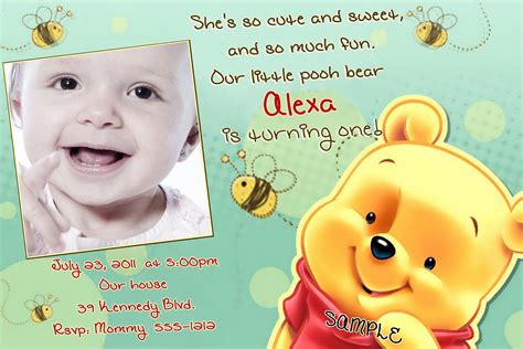Winnie The Pooh Birthday Invitations Printable Photo Card Digital