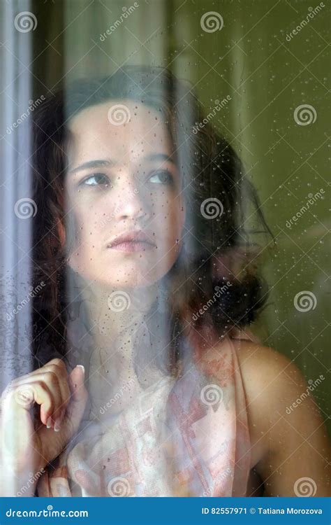 The Girl Behind Glass Stock Image Image Of Love Eyebrowes 82557971