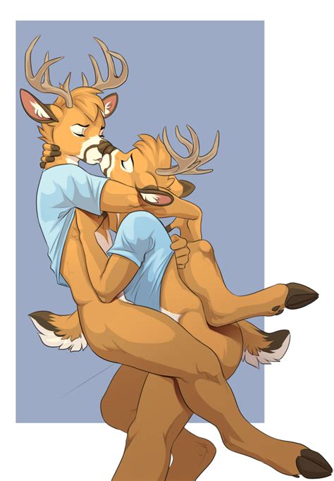 Furrybooru Bottomless Brothers Cervine Clothing Cradling Deer