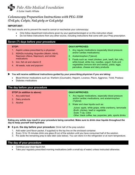 Colonoscopy Peg 3350 Instructions