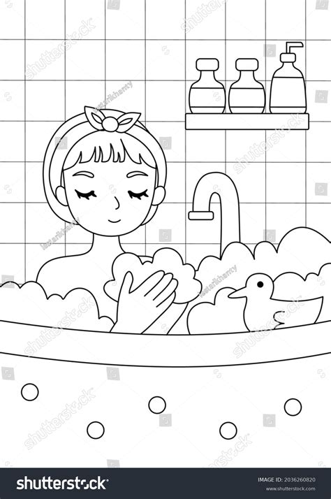 Girl Taking Bath Coloring Page Stock Vector Royalty Free 2036260820 Shutterstock