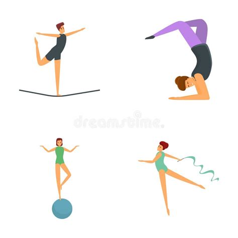 rhythmic gymnastics icons set cartoon vector girl doing rhythmic gymnastics stock vector