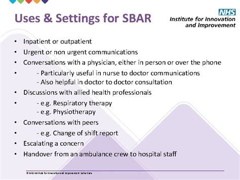 Sbar Situation Background Assessment Recommendation Nhs Institute For
