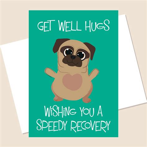 Pug Get Well Card Speedy Recovery Card Get Well Card For Pug Lovers