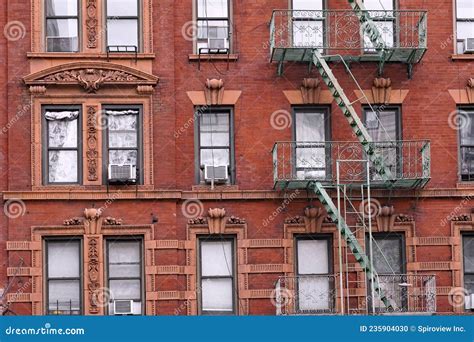 Old New York Apartment Building With Fancy Terra Cotta Detailing Stock