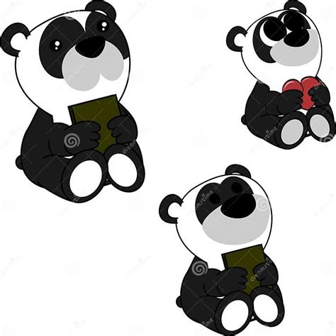 Lovely Cute Little Baby Panda Bear Cartoon Set Stock Vector