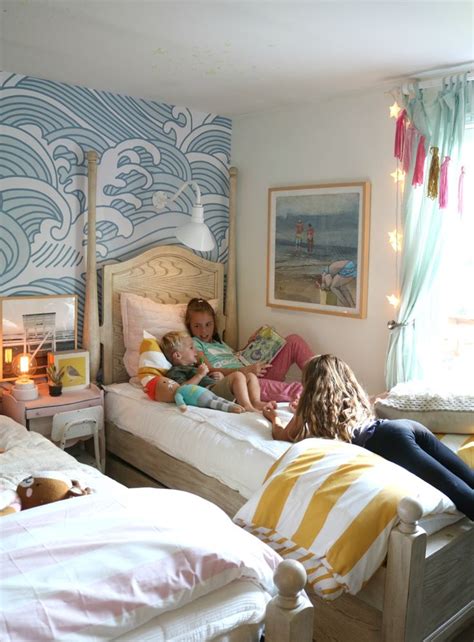 Girls Shared Bedroom New Blue Waves Wallpaper Nesting With Grace