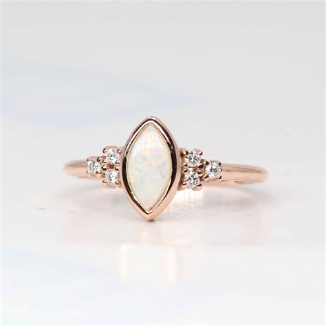 Natural Marquise Opal Engagement Ring Simple Opal With Side Etsy