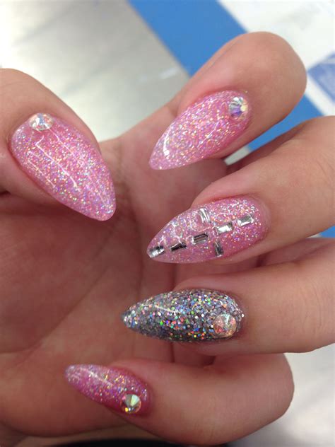 Pink And Silver Glitter Stiletto Nails Woooppp Stiletto Nails Silver