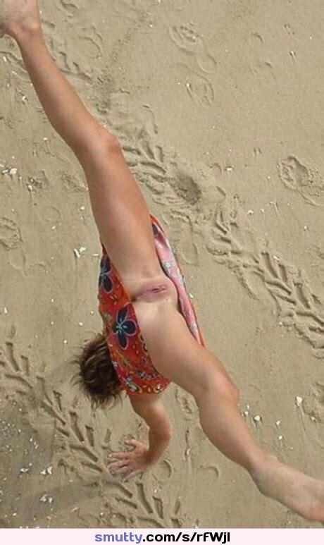 Upskirt Nonnude Handstand Beach Sand Pussy Shaved Hot Sex Picture
