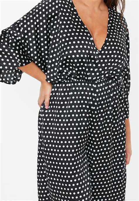Plus Size Black Kimono Sleeve Polka Dot Jumpsuit Missguided